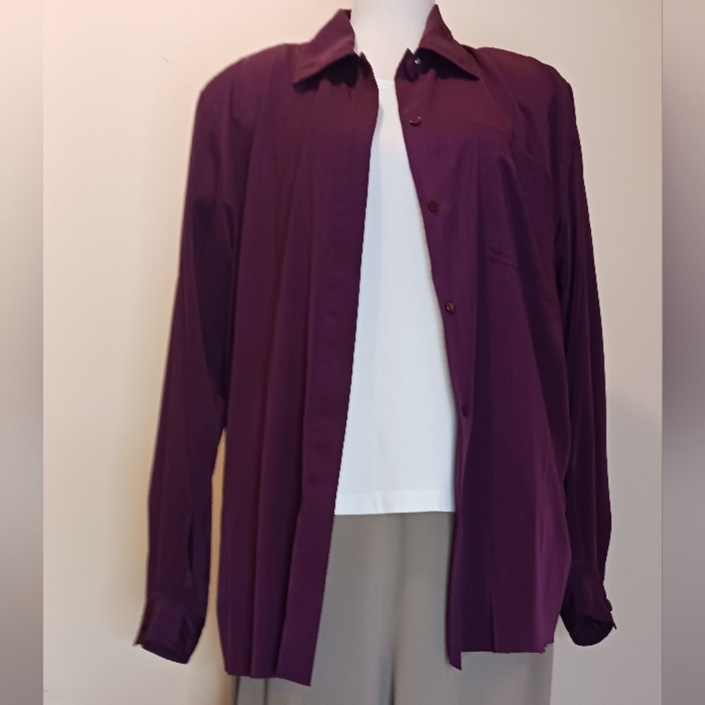 Christie and Jill Chic Long Sleeve Button Down Top Color Plum